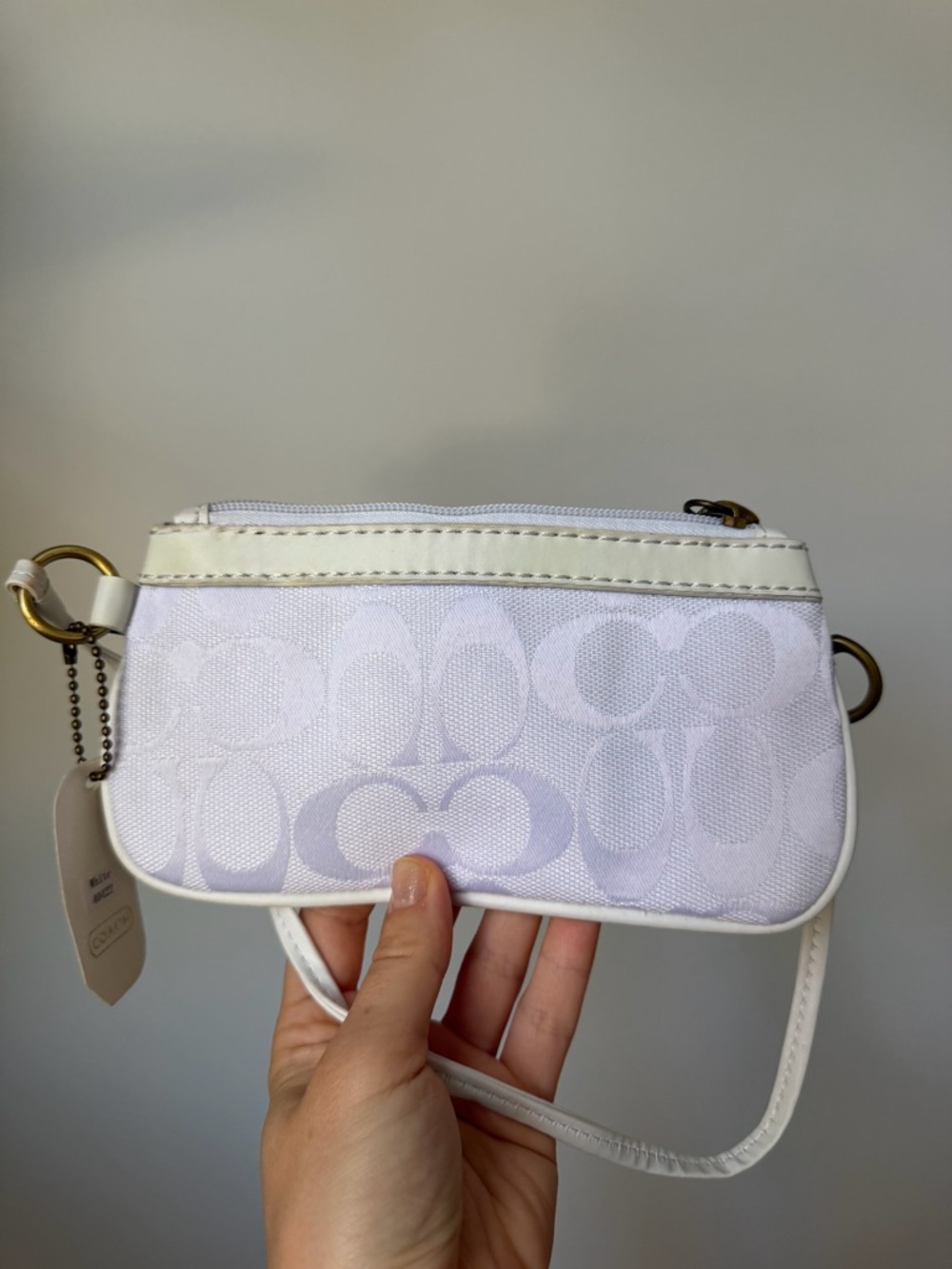 NWT Coach Signature Mini Wristlet White Leather
